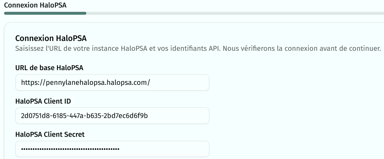Configuration renseignée