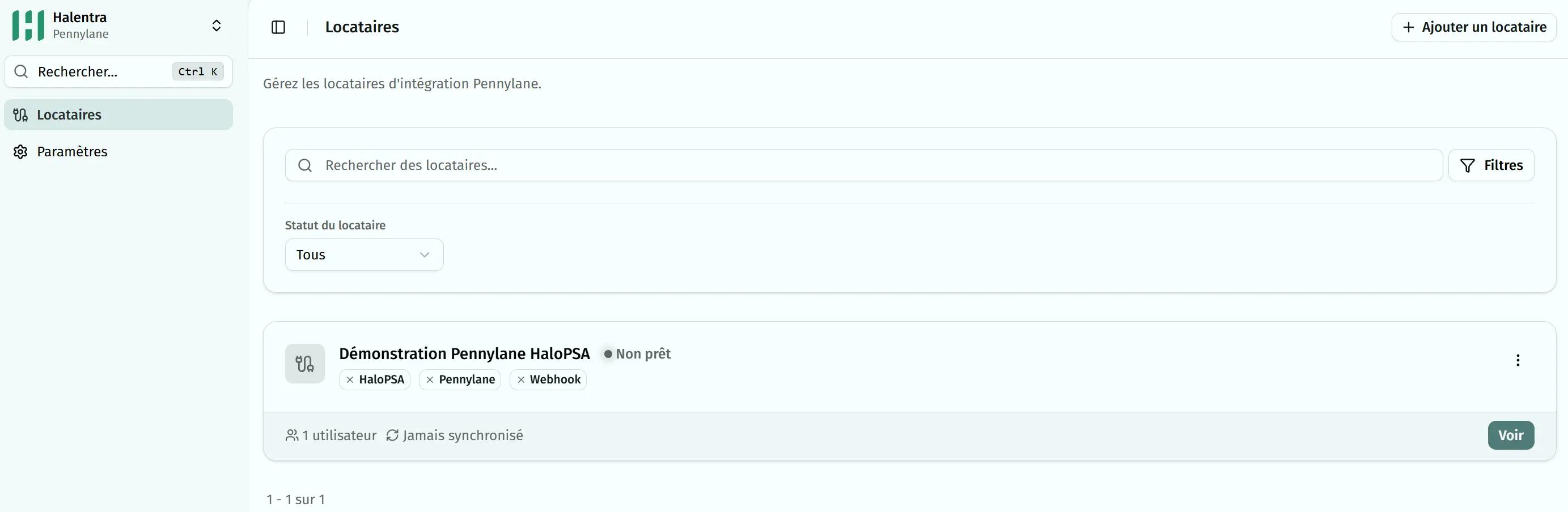 Console Halentra Pennylane integration