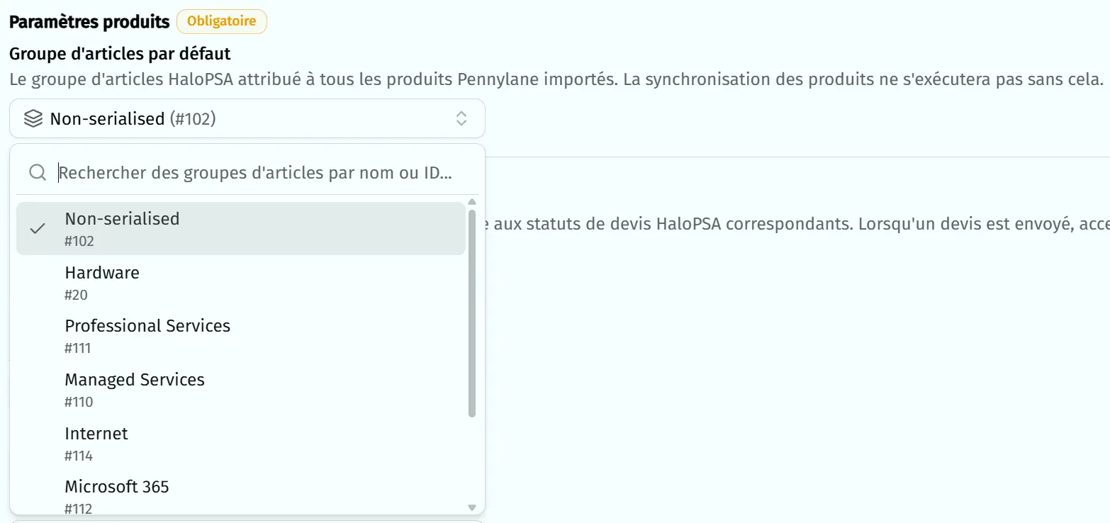 Sélectionner groupe articles