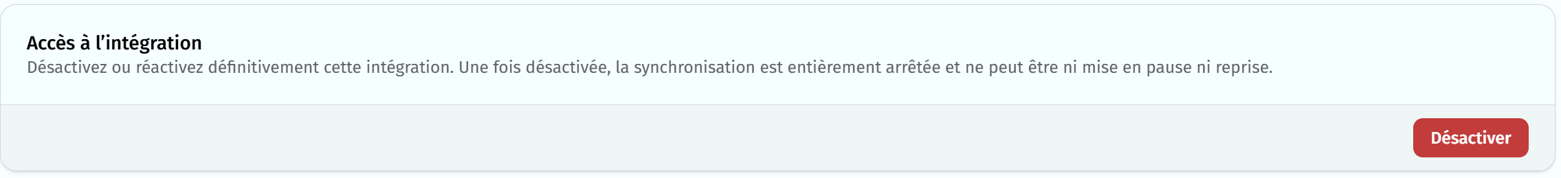 Désactivation de l'intégration