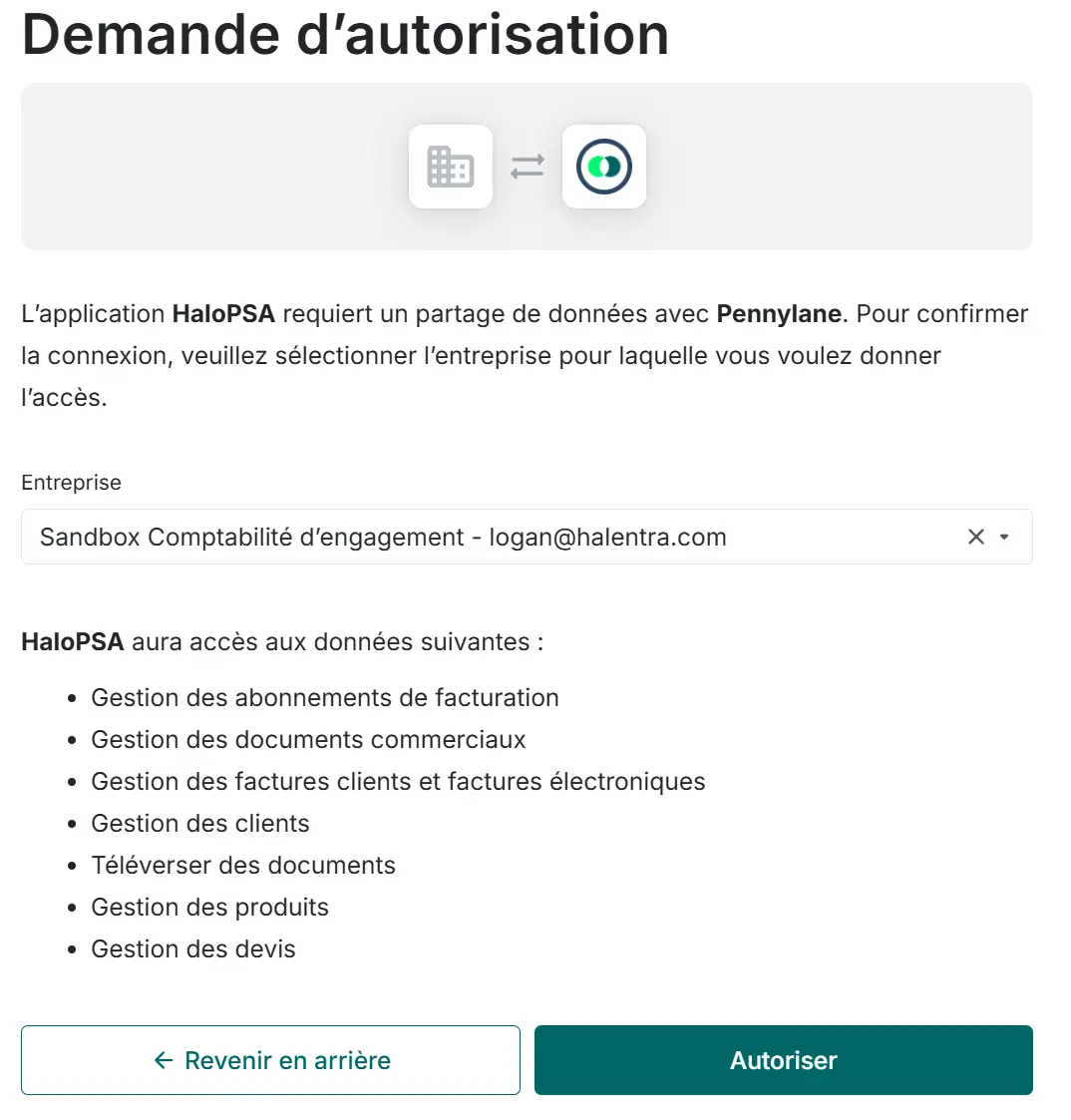 Demande d'autorisation Pennylane