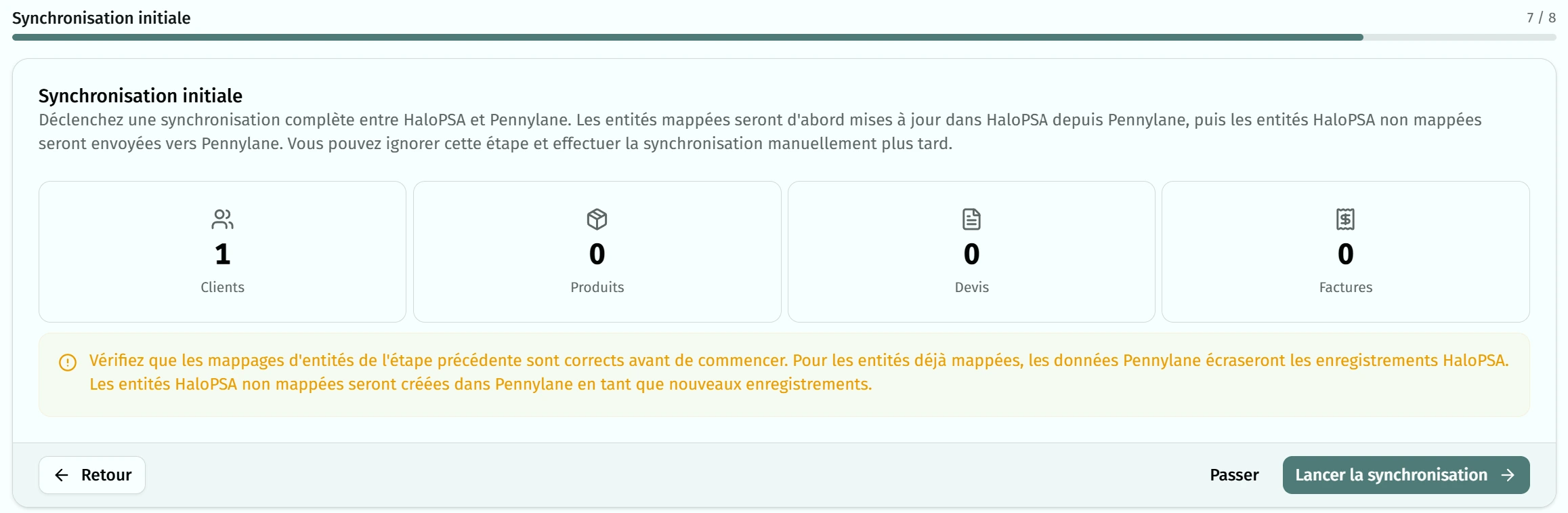 Avant lancement de la synchronisation initiale