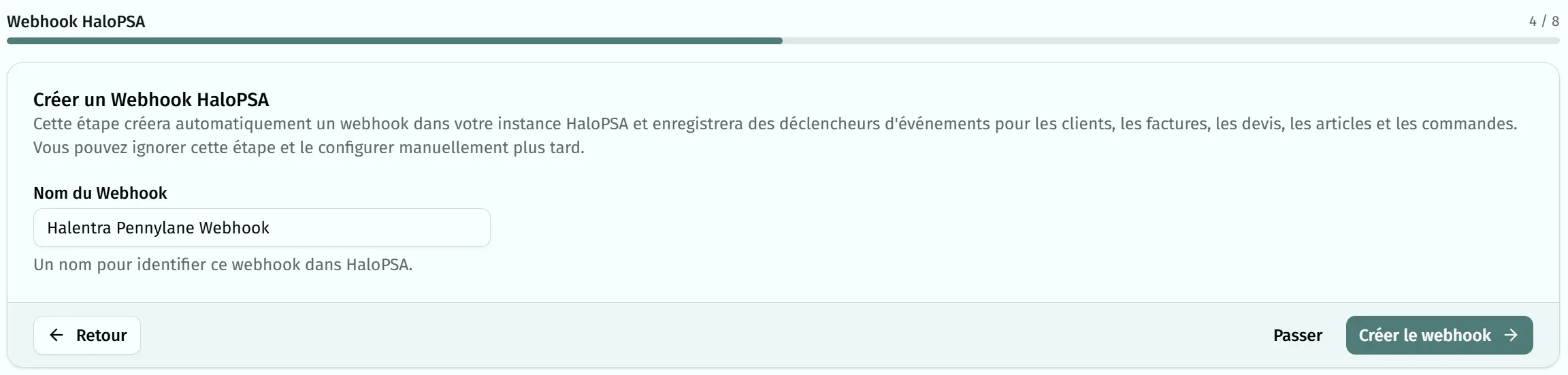 Création du webhook HaloPSA